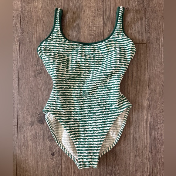 Vintage Other - Vintage Green and White Striped One Piece bathing suit